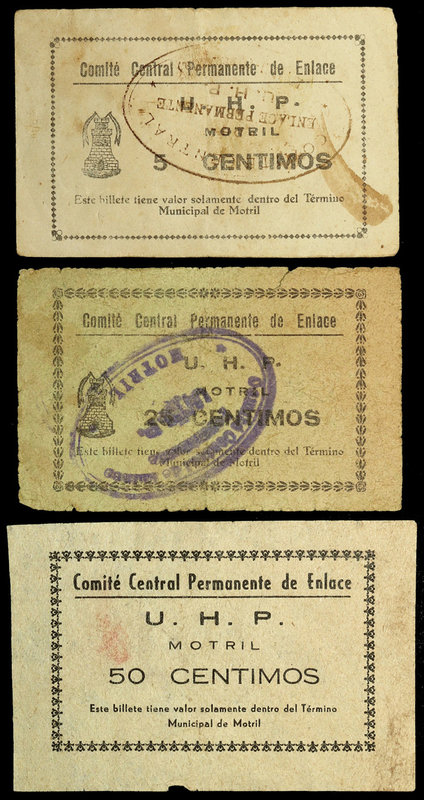 Motril (Granada). Comité Central Permanente de Enlace. U.A.P. 5, 25 y 50 céntimo...