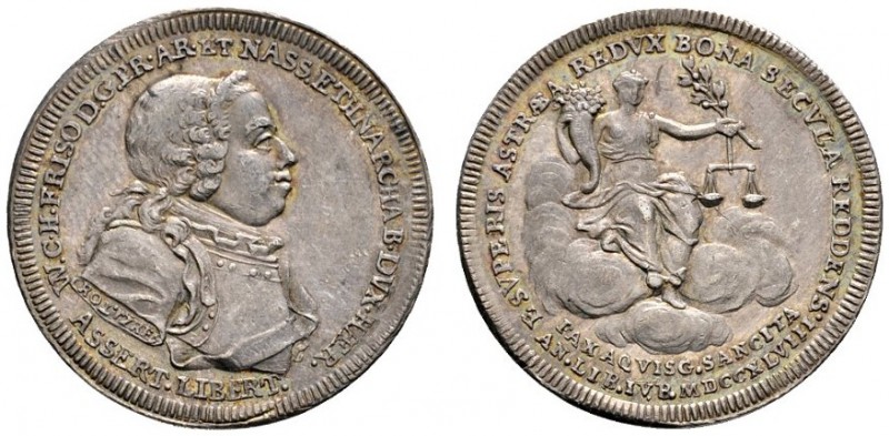 Altdeutsche Münzen und Medaillen 
 Aachen, Stadt 
 Kleine Silbermedaille 1748 ...