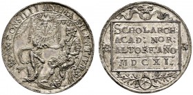Altdeutsche Münzen und Medaillen 
 Altdorf, Universität 
 Silberne Prämienmedaille 1611 unsigniert, für die 1. Klasse. Der nach links thronende Alex...