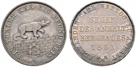 Altdeutsche Münzen und Medaillen 
 Anhalt-Bernburg 
 Alexander Carl 1834-1863 
 Ausbeutetaler 1862 A. AKS 17, J. 73, Thun 6, Kahnt 6.
 feine Patin...