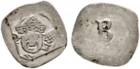 Altdeutsche Münzen und Medaillen 
 Augsburg, Bistum 
 Peter von Schaumburg 1424-1469 
 Pfennig. Kopf des Bischofs von vorn / &quot;B&quot;. Steinh....