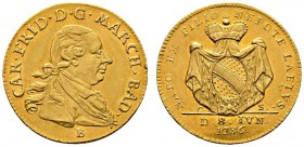 Altdeutsche Münzen und Medaillen 
 Baden-Durlach 
 Karl Friedrich 1746-1811 
 Dukat 1786 -Durlach-. Auf die Geburt seines Enkels Karl Ludwig Friedr...