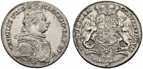 Altdeutsche Münzen und Medaillen 
 Baden-Durlach 
 Karl Friedrich 1746-1811 
 Konventionstaler 1772 -Durlach-. Brustbild im geschuppten Harnisch na...