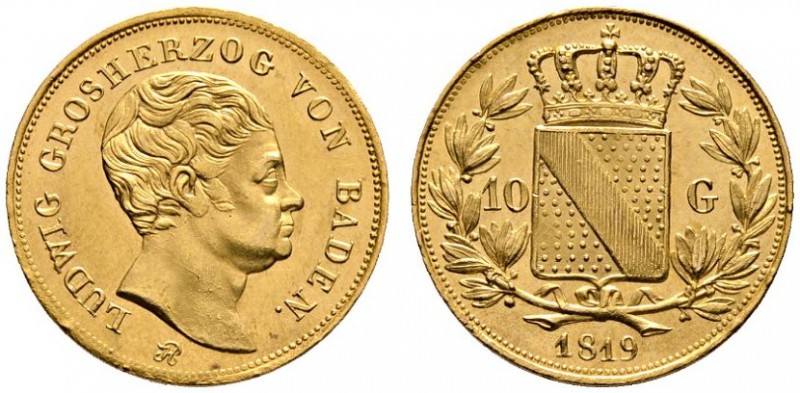 Altdeutsche Münzen und Medaillen 
 Baden-Durlach 
 Ludwig 1818-1830 
 10 Guld...