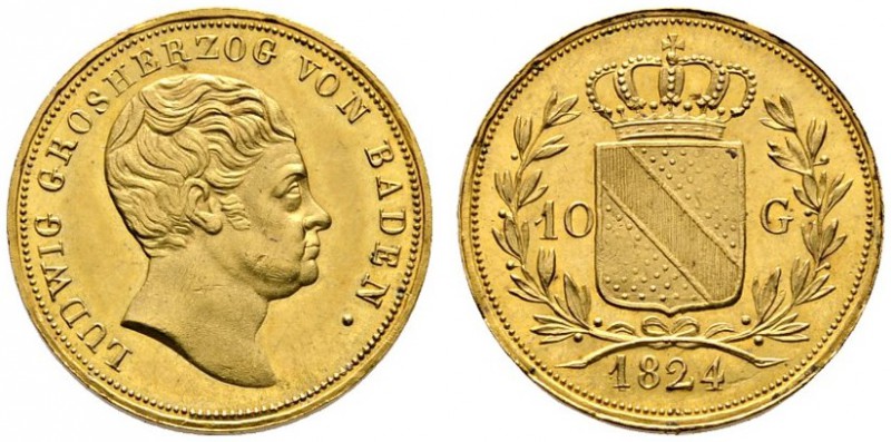 Altdeutsche Münzen und Medaillen 
 Baden-Durlach 
 Ludwig 1818-1830 
 10 Guld...