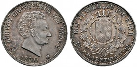 Altdeutsche Münzen und Medaillen 
 Baden-Durlach 
 Ludwig 1818-1830 
 Taler zu 100 Kreuzer 1830. AKS 53, J. 41, Thun 18, Kahnt 21.
 feine Patina, ...
