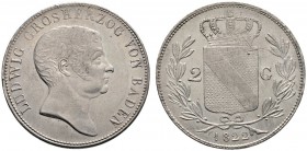 Altdeutsche Münzen und Medaillen 
 Baden-Durlach 
 Ludwig 1818-1830 
 Doppelgulden 1822. AKS 54, J. 32, Thun 17, Kahnt 20.
 selten in dieser Erhal...
