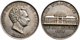 Altdeutsche Münzen und Medaillen 
 Baden-Durlach 
 Ludwig 1818-1830 
 Silbermedaille 1826 von L. Kachel, auf die Erbauung der Münzstätte in KARLSRU...