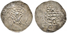 Altdeutsche Münzen und Medaillen 
 Bamberg, Bistum 
 Rupert 1075-1102 
 Denar. Lockenköpfiges Brustbild von vorn, in der Rechten Krummstab / Zwei­t...