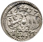 Altdeutsche Münzen und Medaillen 
 Bamberg, Bistum 
 Peter Philipp von Dernbach 1672-1683 
 Einseitiger Pfennig 1677 -Geyerswörth-. Krug 268, Helle...