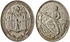 Altdeutsche Münzen und Medaillen 
 Bayern-München, Stadt 
 Hochovale, bronze-versilberte Prämienmedaille o.J. (ca. 1890) von F. Widenmann und L. Lei...