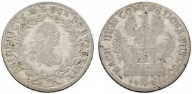 Altdeutsche Münzen und Medaillen 
 Brandenburg-Bayreuth 
 Friedrich 1735-1763 
 20 Konventionskreuzer 1760 -Bayreuth-. Mit rückseitiger Umschrift: ...