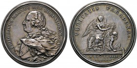 Altdeutsche Münzen und Medaillen 
 Brandenburg-Preußen 
 Friedrich II. 1740-1786 
 Silberne Schraubmedaille 1759 von I.M. Mörikofer, auf seine Sieg...