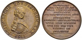 Altdeutsche Münzen und Medaillen 
 Brandenburg-Preußen 
 Friedrich II. 1740-1786 
 Satirische Bronzemedaille 1759 unsigniert, auf die fränkischen S...