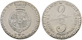 Altdeutsche Münzen und Medaillen 
 Braunschweig-Calenberg-Hannover 
 Georg III. 1760-1820 
 2/3 Taler 1807 -Clausthal- (G-M). Welter 2815, Kahnt 19...