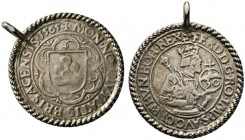 Altdeutsche Münzen und Medaillen 
 Breisach, Stadt 
 1/2 Guldentaler zu 30 Kreuzer 1565. Stadtwappen im verzierten Sechspaß / Gekröntes Hüftbild Kai...