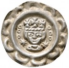 Altdeutsche Münzen und Medaillen 
 Donauwörth, königliche Münzstätte 
 Friedrich II. 1215-1250 
 Brakteat. Ein mit drei Kreuzen gekrönter Kopf zwis...