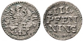 Altdeutsche Münzen und Medaillen 
 Dortmund, Stadt 
 3 Pfennig o.J. (um 1680). Nach rechts blickender Adler, dessen Stoß die Münzmeisterzeichen NL s...