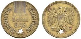 Altdeutsche Münzen und Medaillen 
 Esslingen, Stadt 
 Messing-Gasmarke o.J. der Stadtgemeinde Esslingen. Im Feld &quot;1 cbm./GAS&quot;, oben fläche...