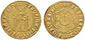 Altdeutsche Münzen und Medaillen 
 Frankfurt, Reichsmünzstätte 
 Sigismund von Luxemburg 1410-1437 
 Goldgulden o.J. Johannes der Täufer mit geschu...