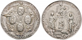 Altdeutsche Münzen und Medaillen 
 Hamburg, Stadt 
 Silbermedaille (Bankportugalöser) 1624 von H.J. Wolrab, auf die vier ersten Bankstädte bzw. die ...