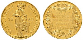 Altdeutsche Münzen und Medaillen 
 Hamburg, Stadt 
 Dukat 1860. AKS 10, J. 93a, Fr. 1142. 3,50 g
 winzige Kratzer, vorzüglich-Stempelglanz