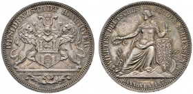 Altdeutsche Münzen und Medaillen 
 Hannover, Stadt 
 Feinsilbermedaille in Talergröße 1872. 4. Deutsches Bundesschießen. J. 100 IV., Thun 179, Kahnt...