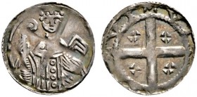 Altdeutsche Münzen und Medaillen 
 Köln, Erzbistum 
 Reinald von Dassel 1159-1167 
 Denar nach 1156. Hüftbild mit Krummstab und Buch von vorn / Kre...