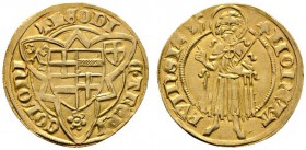 Altdeutsche Münzen und Medaillen 
 Köln, Erzbistum 
 Dietrich von Mörs 1414-1463 
 Goldgulden o.J. (1415) -Bonn-. Quadrierter Schild Köln/Moers im ...