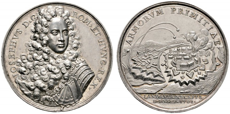 Altdeutsche Münzen und Medaillen 
 Landau, Stadt 
 Silbermedaille 1702 von P.H...