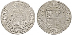 Altdeutsche Münzen und Medaillen 
 Mecklenburg-Schwerin 
 Heinrich V. 1503-1553 
 Doppelschilling 1525 -Grevesmühlen-. Büste nach links zwischen ge...