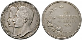 Altdeutsche Münzen und Medaillen 
 Mecklenburg-Schwerin 
 Friedrich Franz IV. 1897-1918 
 Mattierte Silbermedaille 1904 von W. Volk, auf die Vermäh...