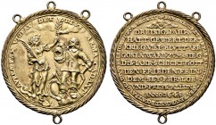 Altdeutsche Münzen und Medaillen 
 Münster, Stadt 
 Tragbare, vergoldete Silbermedaille 1648 unsigniert, auf den Westfälischen Frieden. Die mit eine...