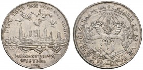 Altdeutsche Münzen und Medaillen 
 Münster, Stadt 
 Silbermedaille 1648 von E. Ketteler, auf den Westfälischen Frieden. Stadtansicht von Südwesten, ...