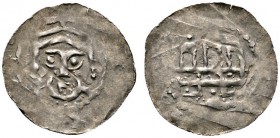 Altdeutsche Münzen und Medaillen 
 Nürnberg, Reichsmünzstätte 
 Heinrich IV. 1056-1106 
 Pfennig. Frontalbüste mit Bügelkrone / Dreitürmiges Kirche...