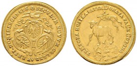 Altdeutsche Münzen und Medaillen 
 Nürnberg, Stadt 
 Lammdukat 1700. Drei Wappen, mit Mzz. GFN / Lamm mit Friedensfahne auf Erdhalbkugel, in der Ums...