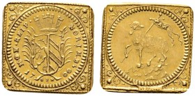 Altdeutsche Münzen und Medaillen 
 Nürnberg, Stadt 
 1/2 Lammdukaten-Klippe 1700. Stempel von G.F.Nürnberger. Lamm mit Friedensfahne auf Erdhalb­kug...