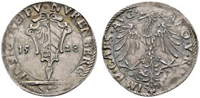 Altdeutsche Münzen und Medaillen 
 Nürnberg, Stadt 
 Zehner, sogen. Knacken 1528. Stadtwappen / Linksblickender Adler sowie Titulatur Kaiser Karl V....