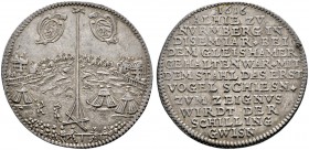 Altdeutsche Münzen und Medaillen 
 Nürnberg, Stadt 
 1/4 Taler 1616. Auf das Vogelschießen. Schießplatz mit Vogelstange, daneben das zweite und drit...