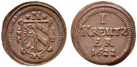 Altdeutsche Münzen und Medaillen 
 Nürnberg, Stadt 
 Kipper-Kupferkreuzer 1622. Wappen in spanischem Schild, darüber &quot;N&quot; zwischen zwei Ste...