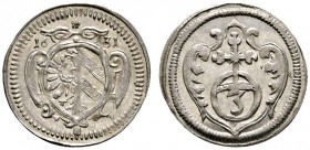 Altdeutsche Münzen und Medaillen 
 Nürnberg, Stadt 
 Dreier 1631. Ovaler Wappenschild auf verzierter Kartusche, darüber die geteilte Jahreszahl sowi...