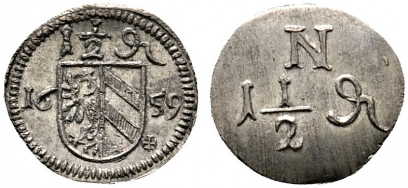 Altdeutsche Münzen und Medaillen 
 Nürnberg, Stadt 
 1 1/2 Pfennige 1659. Wapp...