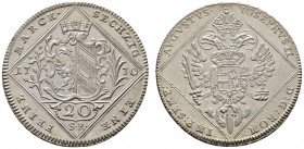 Altdeutsche Münzen und Medaillen 
 Nürnberg, Stadt 
 20 Kreuzer 1770. In einem auf die Spitze gestellten Viereck das gekrönte Stadtwappen zwischen d...