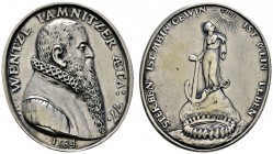 Altdeutsche Münzen und Medaillen 
 Nürnberg, Stadt 
 Hochovale Silbermedaille 1584 von V. Maler, auf den berühmten Goldschmiedemeister Wenzel Jamnit...