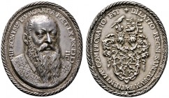 Altdeutsche Münzen und Medaillen 
 Nürnberg, Stadt 
 Hochovale Silbermedaille 1598 unsigniert, auf den Patrizier Hieronymus Paumgartner. Dessen bar­...