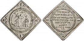 Altdeutsche Münzen und Medaillen 
 Nürnberg, Stadt 
 Klippenförmige Silbermedaille 1619 von Chr. Maler, auf das Neue Jahr. Verkündigung Marias / Ach...