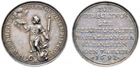 Altdeutsche Münzen und Medaillen 
 Nürnberg, Stadt 
 Kleine Silbermedaille 1692 von Fr. Kleinert, auf die Geburt und Taufe seiner Tochter Maria Eleo...