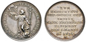 Altdeutsche Münzen und Medaillen 
 Nürnberg, Stadt 
 Kleine Silbermedaille 1694 von Fr. Kleinert, auf die Geburt und Taufe seines Sohnes Max Friedri...