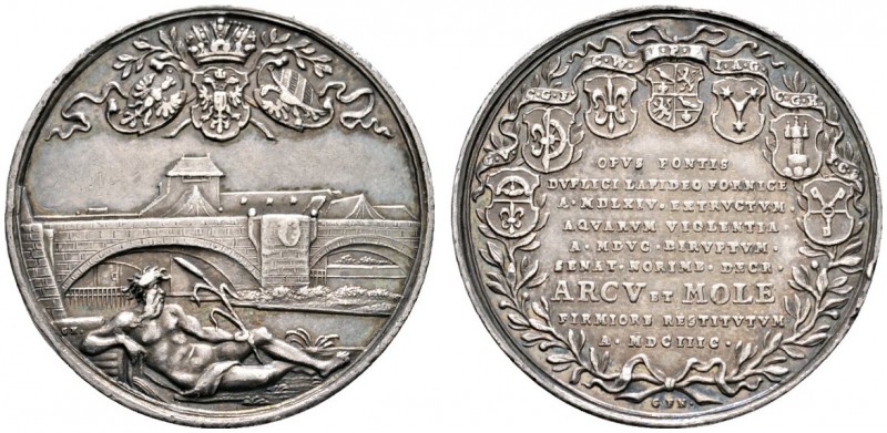 Altdeutsche Münzen und Medaillen 
 Nürnberg, Stadt 
 Silbermedaille 1697 von G...