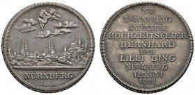 Altdeutsche Münzen und Medaillen 
 Nürnberg, Stadt 
 Mattierte Silbermedaille 1900 von L.Chr. Lauer, auf die Hochzeit von Bernhard (in der NS-Zeit n...